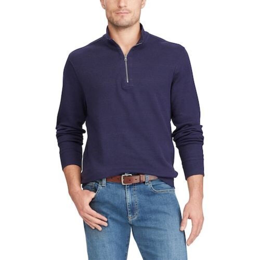 NWT Chaps Regular-Fit Reversible Quarter-Zip Mockneck Pullover Navy XL